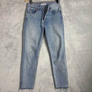 GRLFRND Straight Leg High Rise Jeans Light Wash Minimalist Distressed Y2K Casual